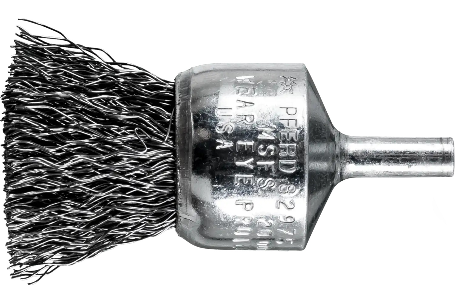 Picture of Pferd Crimped Wire End Brush 1" Dia. .014 Carbon Steel 1/4" Shank